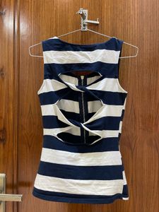 Striped Zip-Up Sleeveless Top