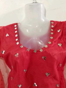 Red Embellished Lahenge Choli Set
