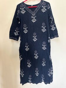 Navy Floral Embroidered Kurti