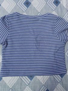 Blue &amp; White Striped Cropped Tee