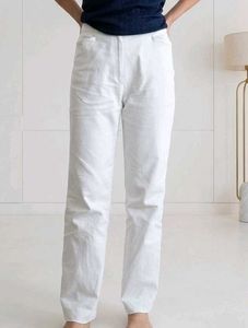 Cream Formal High Waisted Straight Leg Trousers