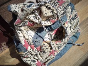 Denim &amp; Print Backpack