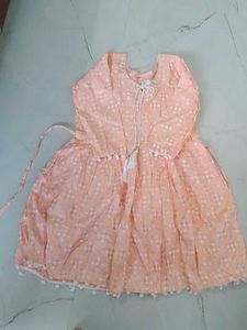 Peach Printed Kurta with Tassels
