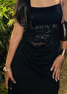 Elegant Black Lace Detail Maxi Dress