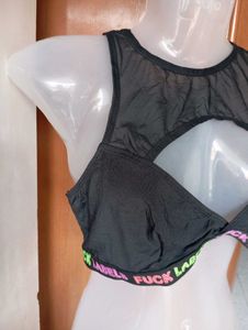 Stylish Black Mesh Sports Bra