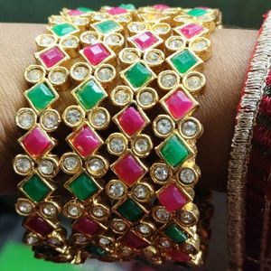 Gold-Plated Stone Bangle Set of 4