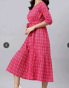 Pink Printed Tiered Dress