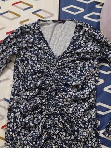 Chic Floral Ruched Strechable V-Neck Dress