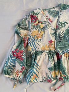 Tropical Floral Print Peplum Top