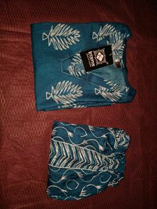New Teal Leaf Print Kurta Set