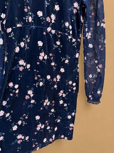 Velvet high neck Floral Dress