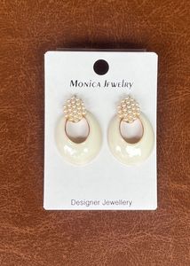 Chic Cream Enamel &amp; Pearl Drop Earrings