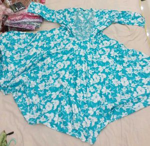 Blue Floral Anarkali Kurta