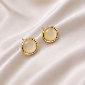 Elegant Gold Tone Cat Eye Stud Earrings