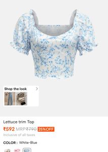 Floral Puff Sleeve Lettuce Trim Top
