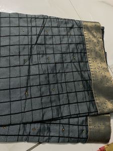 Elegant Grey Saree with Gold Border
