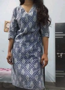 Blue white straight cotton kurta xl