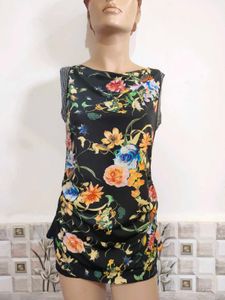 Women's Black Floral Print Sleeveless Top 34"-38"