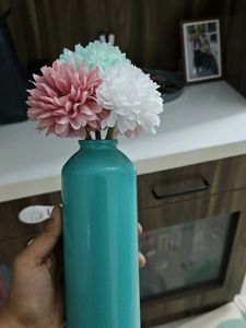 Turquoise Vase with Artificial Flowers
