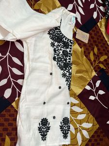 Elegant White Kurta with Black Embroidery