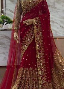 Stunning Red &amp; Gold Embroidered Lehenga Choli
