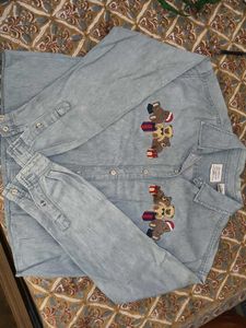 Denim Embroidered Crop Shirt