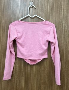 Baby Pink V Shape Core Top Long Sleeves