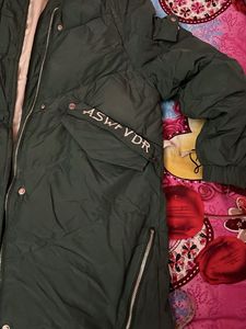 long Stylish Green Puffer Jacket