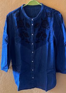 Blue Denim Embroidered Top