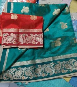 New Beautiful Teal Saree with Elephant Motifs