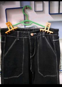 Black Cargo Pants with White Stitching