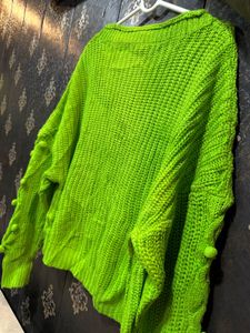 Green Knit Pom-Pom Cardigan