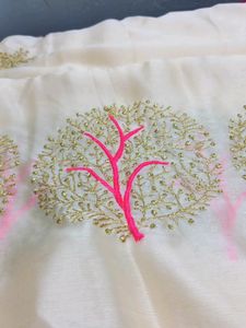 Cream Saree Pink Border