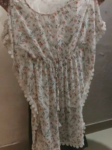 Floral Print Kaftan Dress with Lace Trim