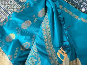 Elegant Peacock color Saree with blouse
