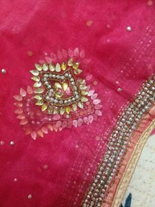 Rani Pink Net Dupatta with Zari