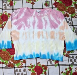Tie-Dye Ribbed Bell Sleeve Top