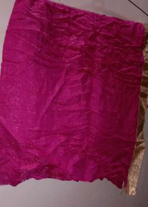 Pink Shimmery Dupatta with Gold Border