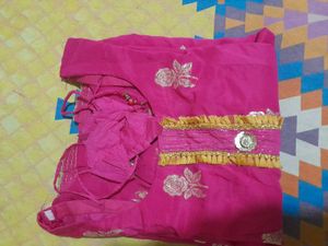 Beautiful Pink Kurta with Golden Embroidery