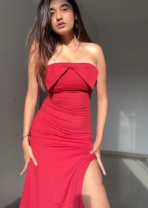 Diamond Lady Stunning Red Strapless Bow Dress