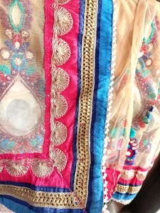 Readymade Net Embroidered Saree with 2 Blouses