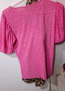 Bright Pink Textured Ruched Top