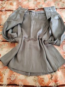 Chic Grey Satin Button-Up Shirt