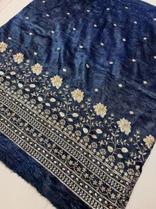 Elegant Navy Blue Embroidered fabric