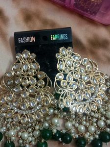 gold and green earings