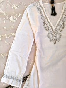 Embroidered White Kurta