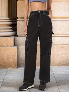 Black Cargo Pants with Contrast Stitching
