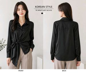 Elegant Black Tie Wrap Shirt Blouse
