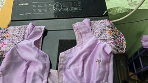 Lavender saree with stiched blouse