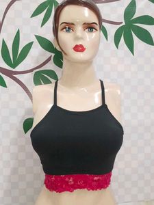 (200)Black Lace-Trim Bralette